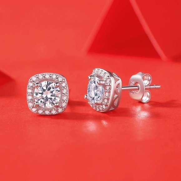 Certified 1ct. t.w. Moissanite Diamond Round Halo Stud Earrings NEW - Picture 6 of 13